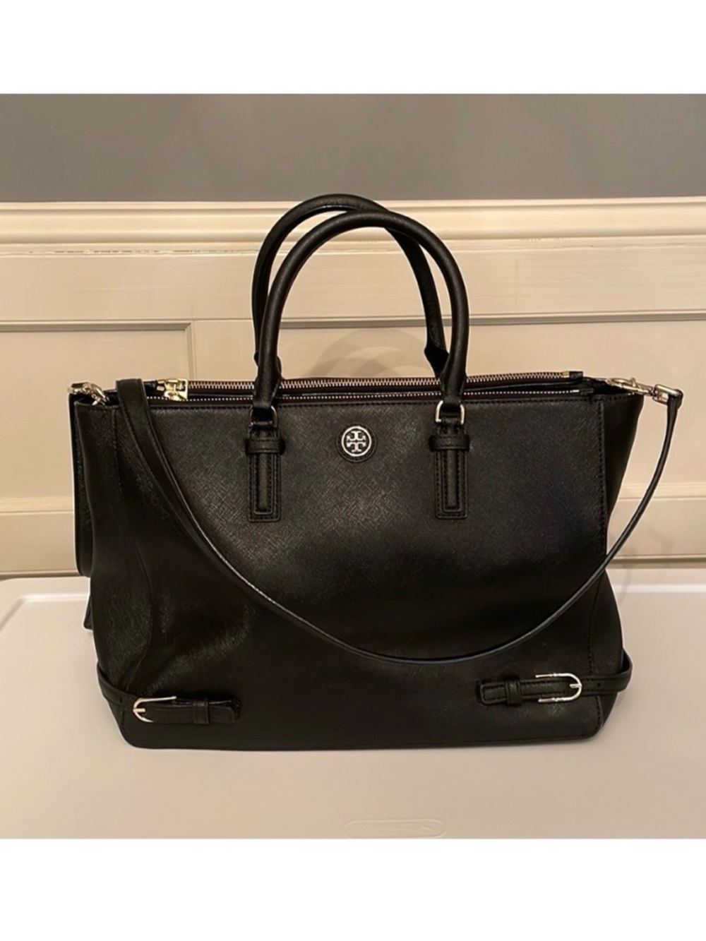 EUC TORY BURCH ROBINSON SAFFIANO LEATHER DOUBLE ZIPPER LARGE CONVERTIBLE XBODY